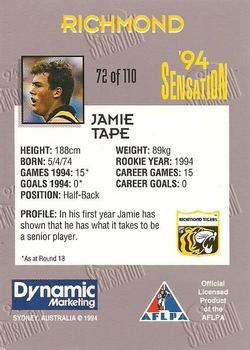 1994 AFL Sensation #72 Jamie Tape Back